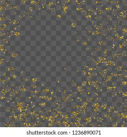 Golden glitter confetti. Illustration of a drop of shiny particles. Decorative element. Luxury background for your design, cards, invitations, gift, vip. 