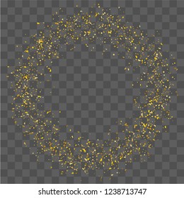 Golden glitter confetti. Illustration of a drop of shiny particles. Decorative element. Luxury background for your design, cards, invitations, gift, vip. 