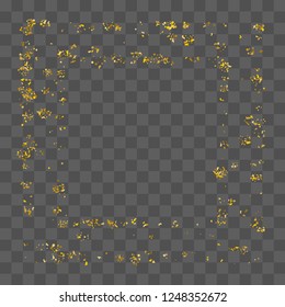 Golden glitter confetti. Illustration of a drop of shiny particles. Decorative element. Luxury background for your design, cards, invitations, gift, vip. 