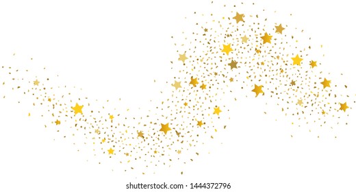 Golden glitter confetti. Light backdrop. White abstract texture. Vector abstract graphic design. New year christmas. Gold glitter background. Vector elegant invitation template. Celebrate background.