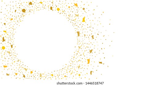 Golden glitter confetti. Light backdrop. White abstract texture. Vector abstract graphic design. New year christmas. Gold glitter background. Vector elegant invitation template. Celebrate background.