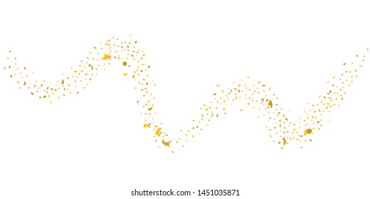 Golden glitter confetti. Light backdrop. White abstract texture. Vector abstract graphic design. New year christmas. Gold glitter background. Vector elegant invitation template. Celebrate background.