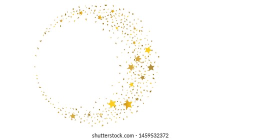 Golden glitter confetti. Light backdrop. White abstract texture. Vector abstract graphic design. New year christmas. Gold glitter background. Vector elegant invitation template. Celebrate background.