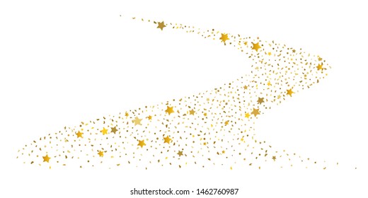 Golden glitter confetti. Light backdrop. White abstract texture. Vector abstract graphic design. New year christmas. Gold glitter background. Vector elegant invitation template. Celebrate background.