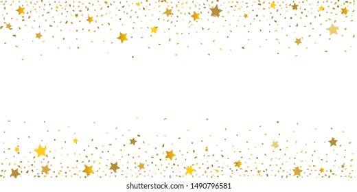 Golden glitter confetti. Light backdrop. White abstract texture. Vector abstract graphic design. New year christmas. Gold glitter background. Vector elegant invitation template. Celebrate background.