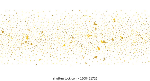 Golden glitter confetti. Light backdrop. White abstract texture. Vector abstract graphic design. New year christmas. Gold glitter background. Vector elegant invitation template. Celebrate background.