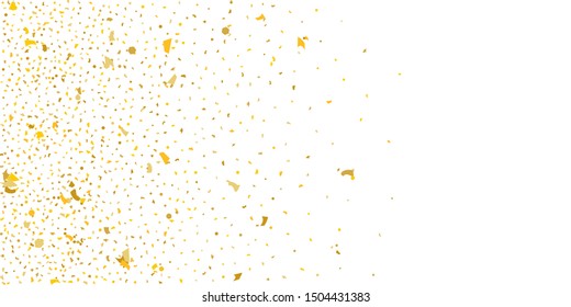 Golden glitter confetti. Light backdrop. White abstract texture. Vector abstract graphic design. New year christmas. Gold glitter background. Vector elegant invitation template. Celebrate background.