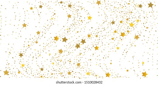 Golden glitter confetti. Light backdrop. White abstract texture. Vector abstract graphic design. New year christmas. Gold glitter background. Vector elegant invitation template. Celebrate background.