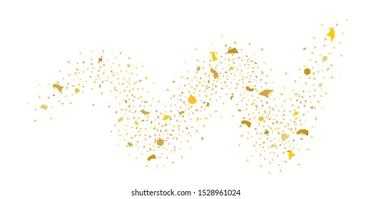 Golden glitter confetti. Light backdrop. White abstract texture. Vector abstract graphic design. New year christmas. Gold glitter background. Vector elegant invitation template. Celebrate background.