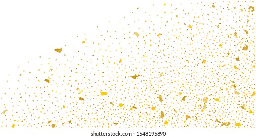 Golden glitter confetti. Light backdrop. White abstract texture. Vector abstract graphic design. New year christmas. Gold glitter background. Vector elegant invitation template. Celebrate background.