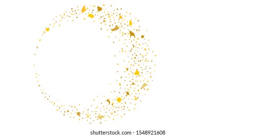 Golden glitter confetti. Light backdrop. White abstract texture. Vector abstract graphic design. New year christmas. Gold glitter background. Vector elegant invitation template. Celebrate background.