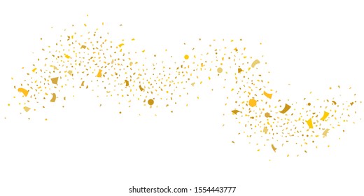 Golden glitter confetti. Light backdrop. White abstract texture. Vector abstract graphic design. New year christmas. Gold glitter background.  