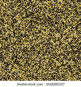 Golden glitter confetti on a black background. Illustration of a drop of shiny particles. Decorative element. Luxury background for your design, cards, invitations, gift, vip. 