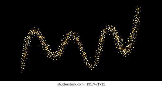 Golden glitter confetti on a black background. Illustration of a drop of shiny particles. Decorative element. VIP cards, invitations, gift, luxury background for your design.