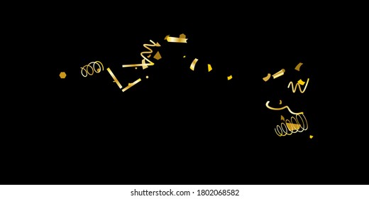 Golden glitter confetti on a black background. Illustration of a drop of shiny particles. Decorative element. Luxury background for your design, cards, invitations, gift, vip. 