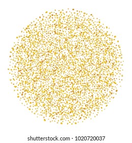 Golden glitter confetti on a white background. Illustration of a drop of shiny particles. Decorative element. Luxury background for your design, cards, invitations, gift, vip. 