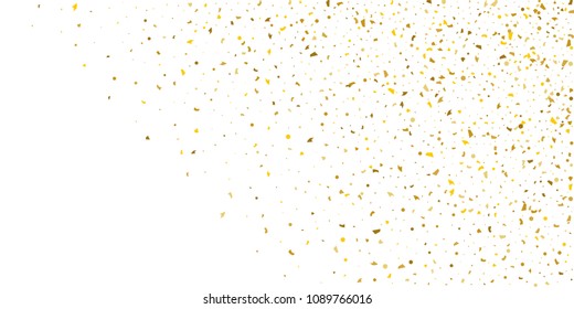 Golden glitter confetti on a white background.Gold banner. Decorative element. Luxury background for your design, logo, web, card, exclusive, certificate, gift, luxury, privilege,  store, present.