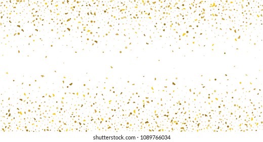 Golden glitter confetti on a white background.Gold banner. Decorative element. Luxury background for your design, logo, web, card, exclusive, certificate, gift, luxury, privilege,  store, present.