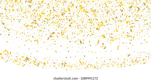 Golden glitter confetti on a white background.Gold banner. Decorative element. Luxury background for your design, logo, web, card, exclusive, certificate, gift, luxury, privilege,  store, present.