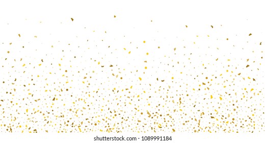 Golden glitter confetti on a white background.Gold banner. Decorative element. Luxury background for your design, logo, web, card, exclusive, certificate, gift, luxury, privilege,  store, present.