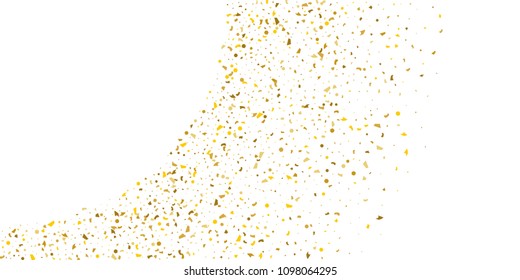 Golden glitter confetti on a white background.Gold banner. Decorative element. Luxury background for your design, logo, web, card, exclusive, certificate, gift, luxury, privilege,  store, present.