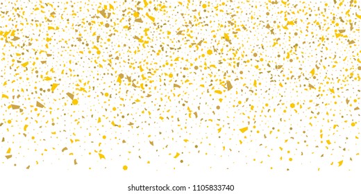 Golden glitter confetti on a white background.Gold banner. Decorative element. Luxury background for your design, logo, web, card, exclusive, certificate, gift, luxury, privilege,  store, present.