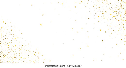 Golden glitter confetti on a white background.Gold banner. Decorative element. Luxury background for your design, logo, web, card, exclusive, certificate, gift, luxury, privilege,  store, present.