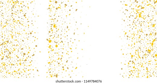 Golden glitter confetti on a white background.Gold banner. Decorative element. Luxury background for your design, logo, web, card, exclusive, certificate, gift, luxury, privilege,  store, present.