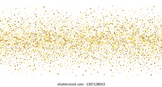 Golden glitter confetti on a white background. Illustration of a drop of shiny particles. Decorative element. Luxury background for your design, cards, invitations, gift, vip.