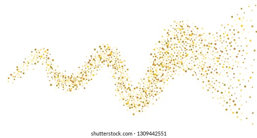 Golden glitter confetti on a white background. Illustration of a drop of shiny particles. Decorative element. Luxury background for your design, cards, invitations, gift, vip.