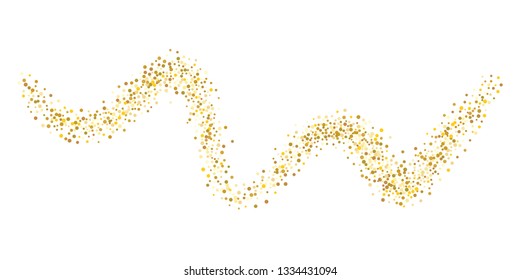 Golden glitter confetti on a white background. Illustration of a drop of shiny particles. Decorative element. Luxury background for your design, cards, invitations, gift, vip.