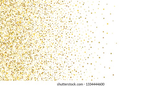 Golden glitter confetti on a white background. Illustration of a drop of shiny particles. Decorative element. Luxury background for your design, cards, invitations, gift, vip.