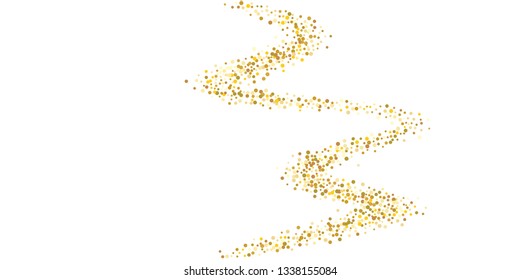 Golden glitter confetti on a white background. Illustration of a drop of shiny particles. Decorative element. Luxury background for your design, cards, invitations, gift, vip.