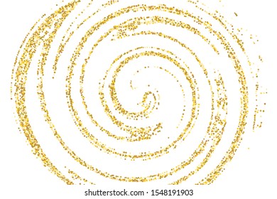 Golden glitter confetti on a white background. Illustration of a drop of shiny particles. Decorative element. Luxury background for your design, cards, invitations, gift, vip. 