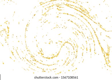 Golden glitter confetti on a white background. Illustration of a drop of shiny particles. Decorative element. Luxury background for your design, cards, invitations, gift, vip. 