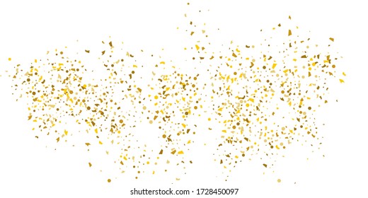 Golden glitter confetti on a white background. Illustration of a drop of shiny particles. Decorative element. Luxury background for your design, cards, invitations, gift, vip. 