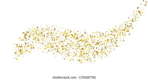 Golden glitter confetti on a white background. Illustration of a drop of shiny particles. Decorative element. Luxury background for your design, cards, invitations, gift, vip. 