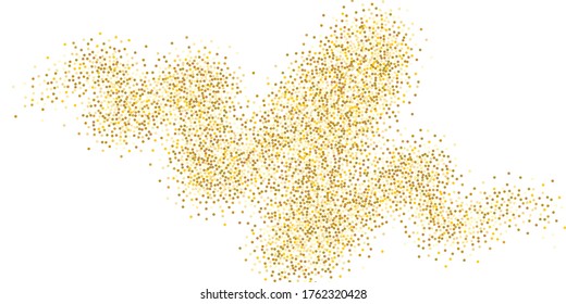 Golden glitter confetti on a white background. Illustration of a drop of shiny particles. Decorative element. Luxury background for your design, cards, invitations, gift, vip. 