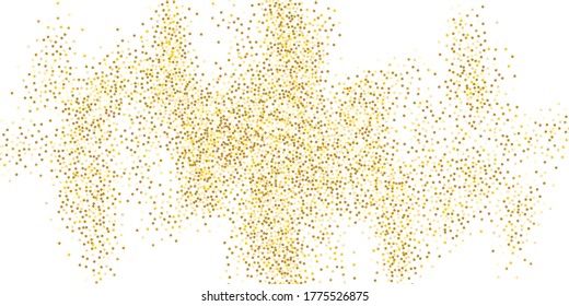 Golden glitter confetti on a white background. Illustration of a drop of shiny particles. Decorative element. Luxury background for your design, cards, invitations, gift, vip. 