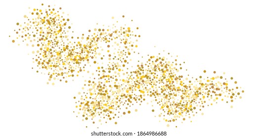 Golden glitter confetti on a white background. Illustration of a drop of shiny particles. Decorative element. Luxury background for your design, cards, invitations, gift, vip. 