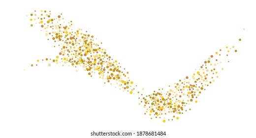 Golden glitter confetti on a white background. Illustration of a drop of shiny particles. Decorative element. Luxury background for your design, cards, invitations, gift, vip.