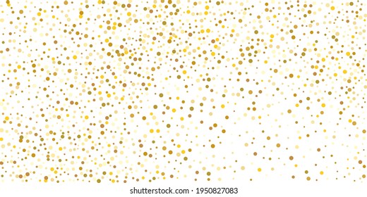 Golden glitter confetti on a white background.  Illustration of a drop of shiny particles. Decorative element. Element of design. Vector illustration, EPS 10. 