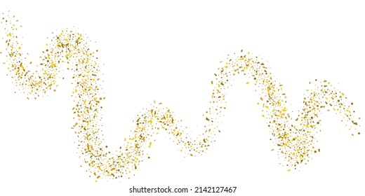Golden glitter confetti on a white background. Illustration of a drop of shiny particles. Decorative element. Luxury background for your design, cards, invitations, gift, vip. 