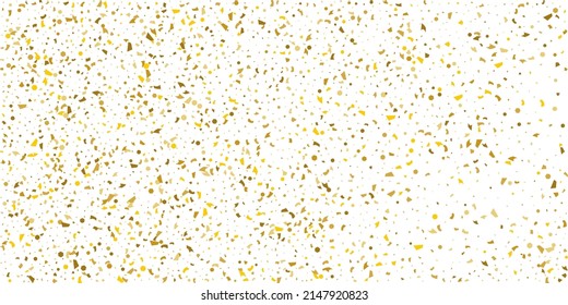 Golden glitter confetti on a white background. Illustration of a drop of shiny particles. Decorative element. Luxury background for your design, cards, invitations, gift, vip. 