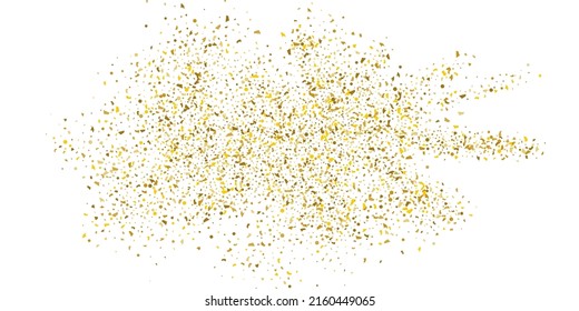 Golden glitter confetti on a white background. Illustration of a drop of shiny particles. Decorative element. Luxury background for your design, cards, invitations, gift, vip. 