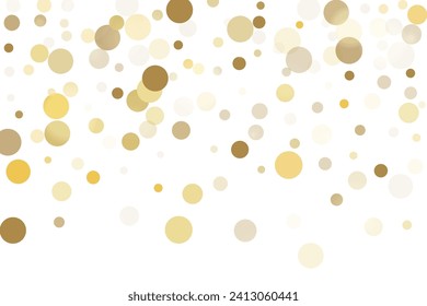 Golden glitter confetti on a white background. Illustration of a drop of shiny particles. Decorative element. Luxury background for your design, cards, invitations, gift, vip. 