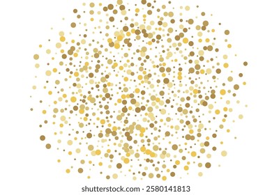 Golden glitter confetti on a white background. Illustration of a drop of shiny particles. Decorative element. Luxury background for your design, cards, invitations, gift, vip.