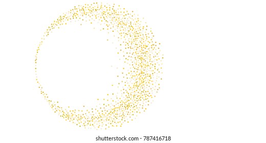 Golden glitter confetti on a white background. Illustration of a drop of shiny particles. Decorative element. Luxury background for your design, cards, invitations, gift, vip.