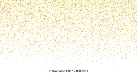 Golden glitter confetti on a white background. Illustration of a drop of shiny particles. Decorative element. Luxury background for your design, cards, invitations, gift, vip.