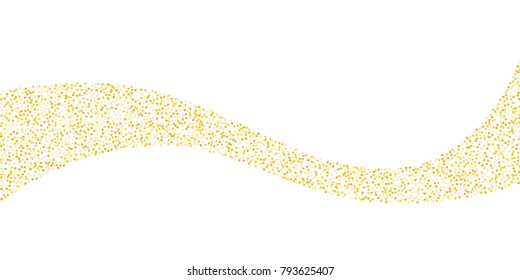 Golden glitter confetti on a white background. Illustration of a drop of shiny particles. Decorative element. Luxury background for your design, cards, invitations, gift, vip.